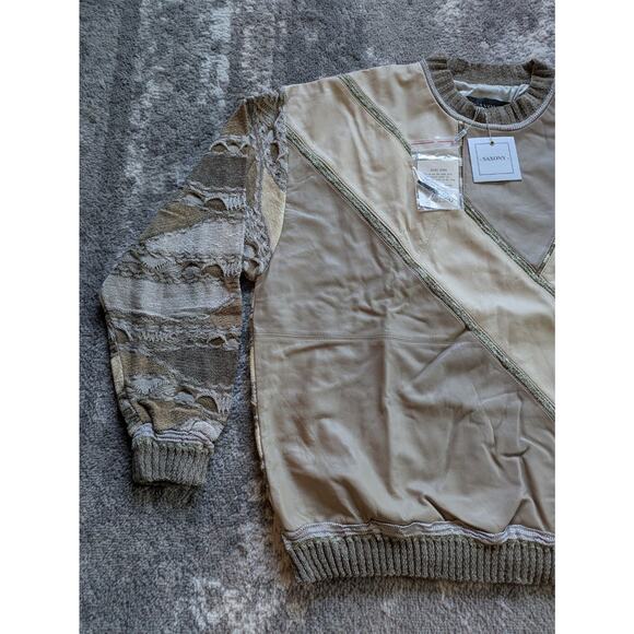 Vintage 90s Saxony Leather Sweater, Coogi Hip-Hop - Men's XL, New With Tags RARE - Picture 6 of 15